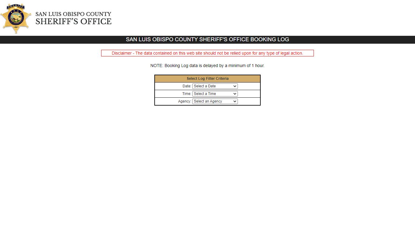 SLO Sheriff Booking Log - San Luis Obispo County Sheriff's ...